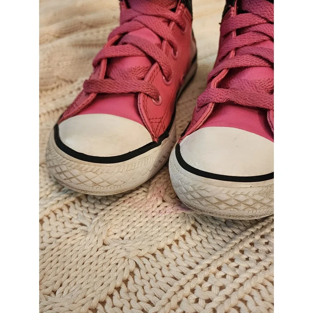 Converse Chuck Taylor All Star Brea Hi Pink Black Leather Shoes Kids Size 13